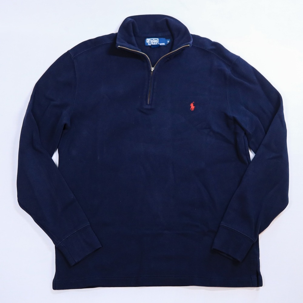 Polo Ralph Lauren Quarter Zip Pullover Mens Small Navy Blue Vintage USA Cotton